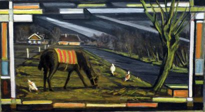 null *Leonid Romanovitch SOLOGOUB (1884-1956) Le cheval. Huile sur toile , titrée...