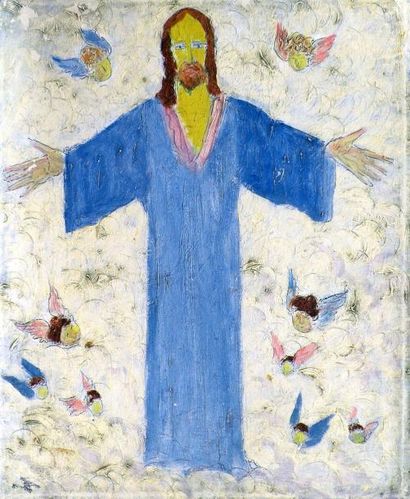 null *Leonid Romanovitch SOLOGOUB (1884-1956) Composition au Christ. Huile sur toile...