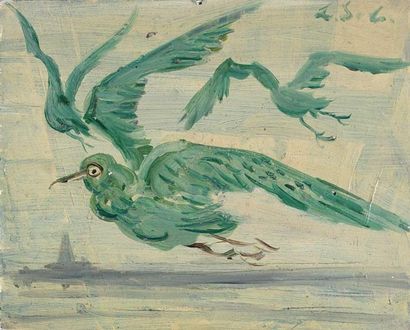 null *Leonid Romanovitch SOLOGOUB (1884-1956). Oiseau n°9. Huile sur carton, monogrammée,...