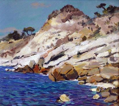 null *Leonid Romanovitch SOLOGOUB (1884-1956). Capri, la côte. Huile sur carton,...