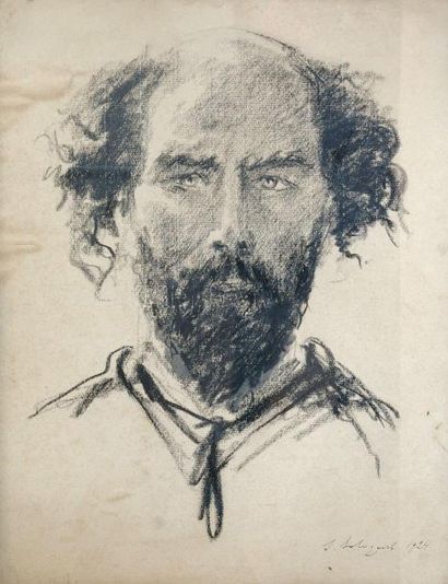 null *Leonid Romanovitch SOLOGOUB (1884-1956). Portrait d'homme. Fusain, signé en...