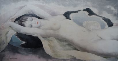 null Micao KONO (1876-1954). Reclining Nude, 1928. Oil on canvas signed lower left...