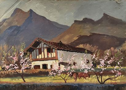 null Yvon MASSE (1892-1957) Maison basque. Huile sur carton signé en bas à droite....
