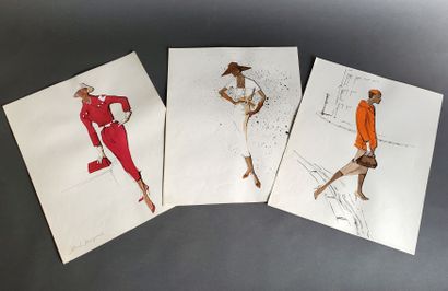 null Bob BUGNAND (1924) Costume studies. Lot of about fifty watercolor fashion sketches...