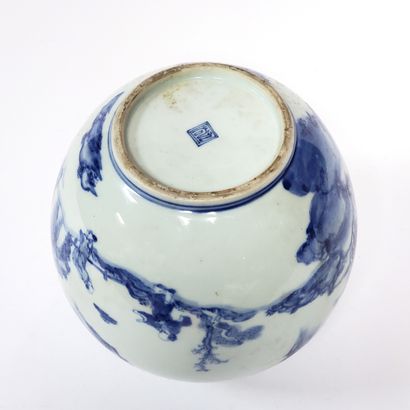 null CHINE Beau VASE boule en porcelaine à décor bleu et blanc delettrés adminrant...