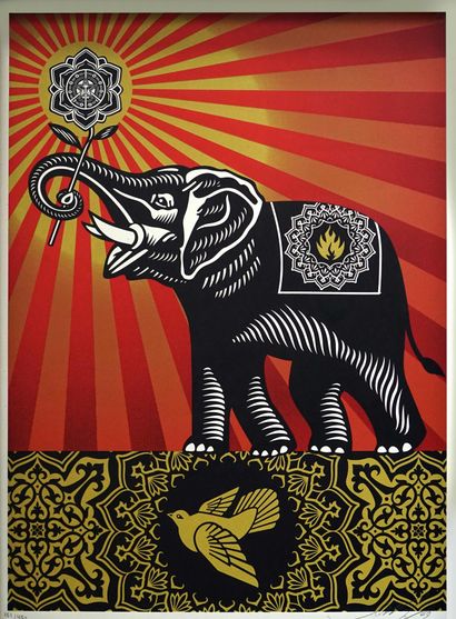 null Shepard FAIREY (1970) Obey elephant, 2009. Sérigraphie en couleurs signée et...
