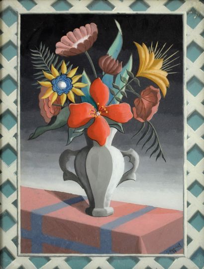 null Gaston FARAVEL (1901-1947) Vase de fleurs. Fixé sous verre signé et daté 39...