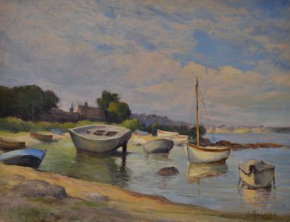 Edmond QUINTON (1892-1969) Port breton. Huile...