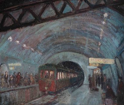 null Louis Abel TRUCHET (attributed to). The Parisian subway. Oil on cardboard unsigned....