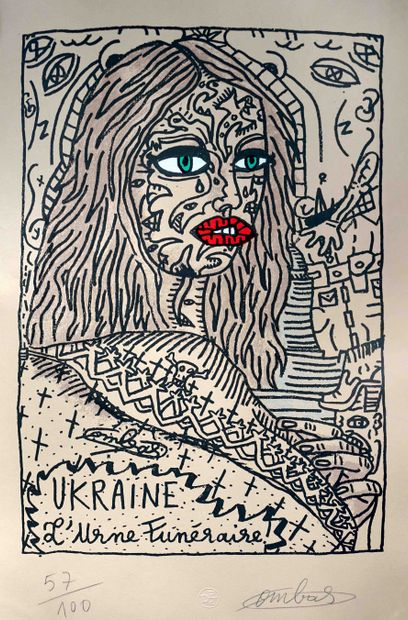 null Robert COMBAS (1957) Ukraine, l'urne funéraire. Lithographie en couleurs signée...