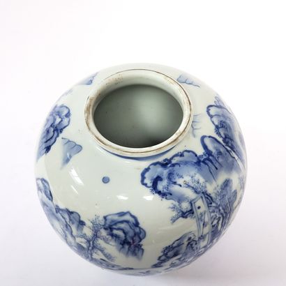 null CHINE Beau VASE boule en porcelaine à décor bleu et blanc delettrés adminrant...