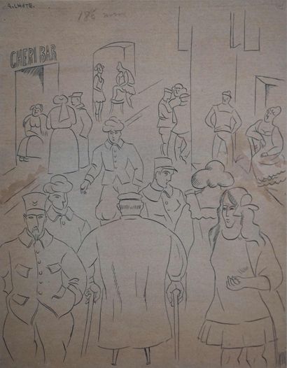 null André LHOTE (1885-1962) Rue animée, projet d’illustration pour Escales de Jean...