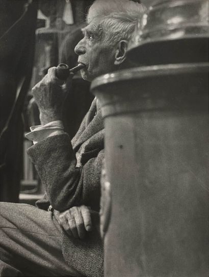 null Gaston XHARDEZ (1924-1996). Portrait d’Ossip Zadkine fumant la pipe. Grande...