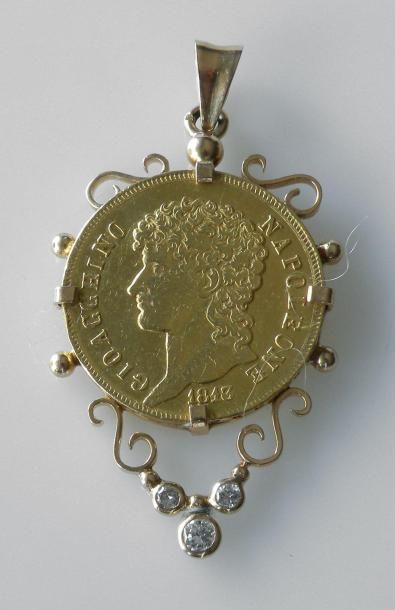 null PIECE de 40 lires Regno delle due Sicilie, 1813, montiure en or jaune rehaussée...