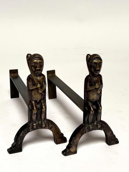 null Anton PRINNER (1902-1983). Pair of WHEELS in bronze and anthropomorphic cast...