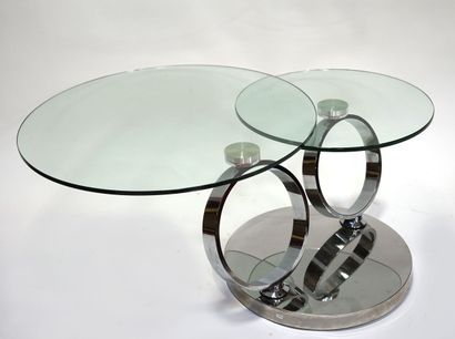 null LOW TABLE model JOLINE with two round glass trays resting on a swivel base in...