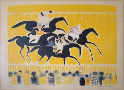 André BRASILIER (1929). Horse race. Lithograph...