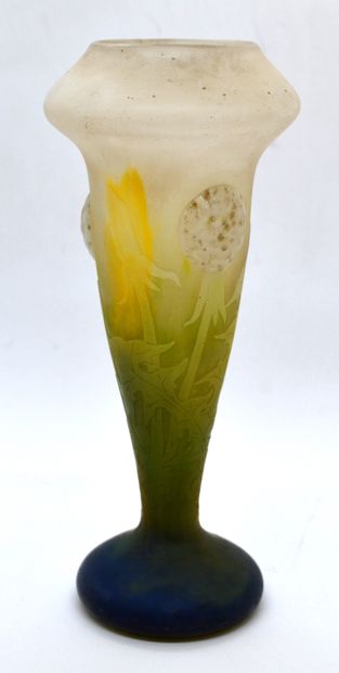 null DAUM, Nancy. VASE with dandelions in glass, tapered with large bulbous neck...