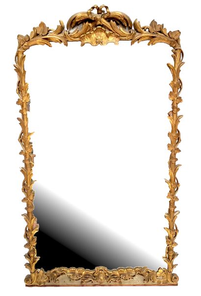 null Gilded wood mantel mirror decorated with palms, shells, bat wings, ivy leaves,...