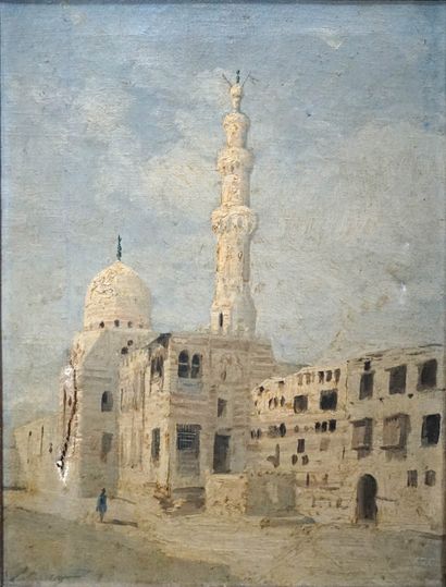 null Louis Claude MOUCHOT (1830-1891). The mosque. Oil on canvas signed in the lower...