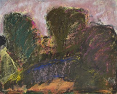 null Gilbert PILLER, born in 1940. Landscape with trees, 1976. Pastel signed and...
