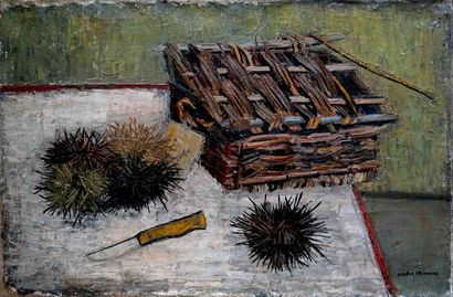 null André MINAUX (1923-1986) The sea urchins. Oil on canvas signed lower right....