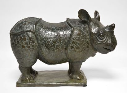 null Christine PARAVISINI (1960-2013) Xiao-Jiao the baby rhinoceros. Bronze with...