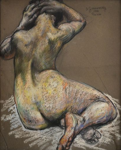 null Sam GRANOVSKY (1889-1942) Nude seated from behind, arms raised on the neck....