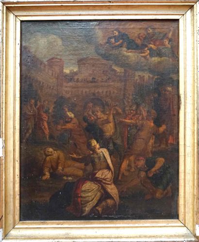 null 18th century school. The stoning of Saint Stephen in front of the ramparts of...