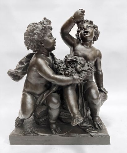 null Auguste MOREAU (1834-1917) (after) Large GROUPE in bronze with black patina...