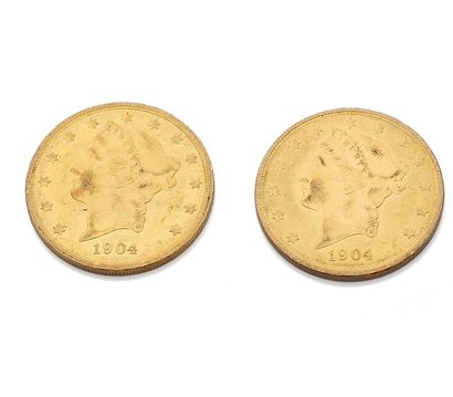 null TWO 20 dollar gold coins Liberty head 1904