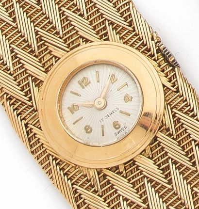 null Fine ladies' BRACELET WATCH in pink gold 750 mils, the round dial set in a wide...