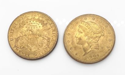 TWO 20 dollar gold coins Liberty head 19...