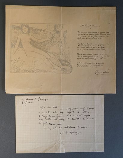 null Charles MORICE, lettre autographe signée à Roderic O’Conor et page imprimée...