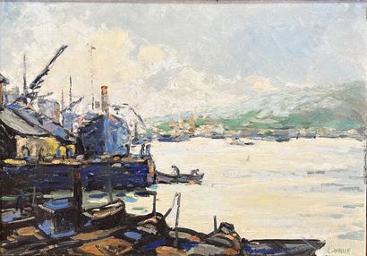 null Charles MALLE (born in 1935). View of a port. Oil on panel signed lower right....