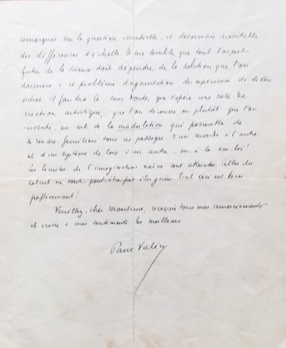 null VALERY (Paul) écrivain, poète et philosophe français (1871-1945) Lettre autographe...
