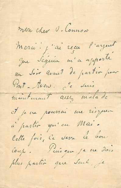 null Paul GAUGUIN, peintre français (1848-1903) Lettre autographe signée adressée...