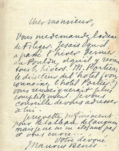 null Maurice DENIS, French painter (1870-1943) Autograph letter signed to Roderic...