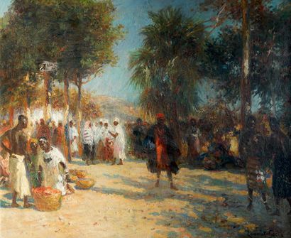 null Laurent GSELL (1860-1944). Scène de marché au Sénégal. Huile sur toile signée...