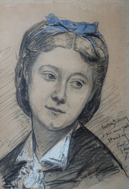 null Emile Auguste CAROLUS-DURAN (1837-1917). Portrait d'élégante. Fusain signé,...