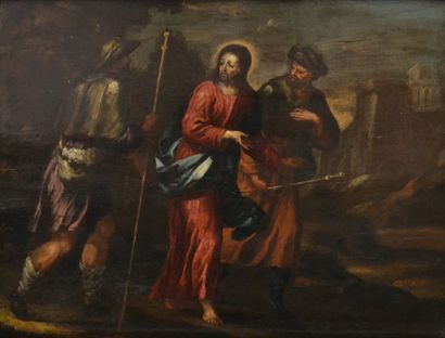 null Flemish or Italian school XVIIth. Jesus and his disciples. Oil on panel. 26...