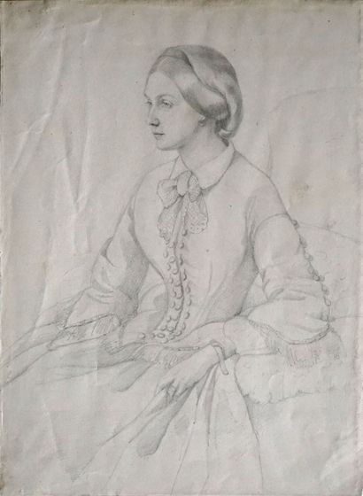 null Ecole du XIXe siècle. Portrait de la Baronne Mariani née Schweitzer. Graphite....