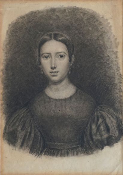 Ecole vers 1840. Portrait de jeune femme...