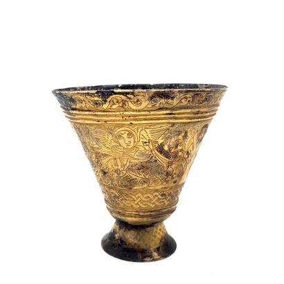 null Gilded metal goblet incised with the four evangelists. Probably Ethiopian work....