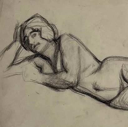 null Roderic O'CONOR (1860-1940) Reclining nude with one arm supporting the head....