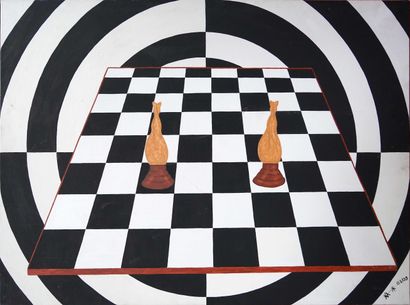 null Valeria ATTINELLI (born in 1964). Chessboard. Acrylic on canvas. 97 x 130 c...