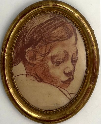 null Roderic O’CONOR (1860-1940) Etude de tête. Sanguine et estompe portant un monogramme...