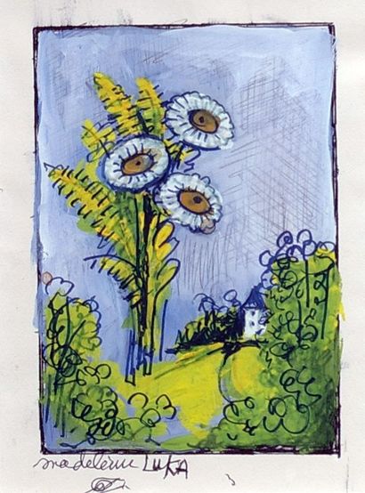 null Madelaine LUKA, Fleurs sauvage, gouache signé en bas à gauche. 15 x 10,5 cm