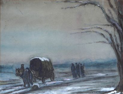 null Charles Edouard MEWES, XXe. La front au Nord de la France. Février 1915. Aquarelle...