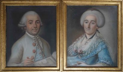 null Ecole française XVIIIe. Portraits d'un architecte et de sa famille. Quatre pastels....